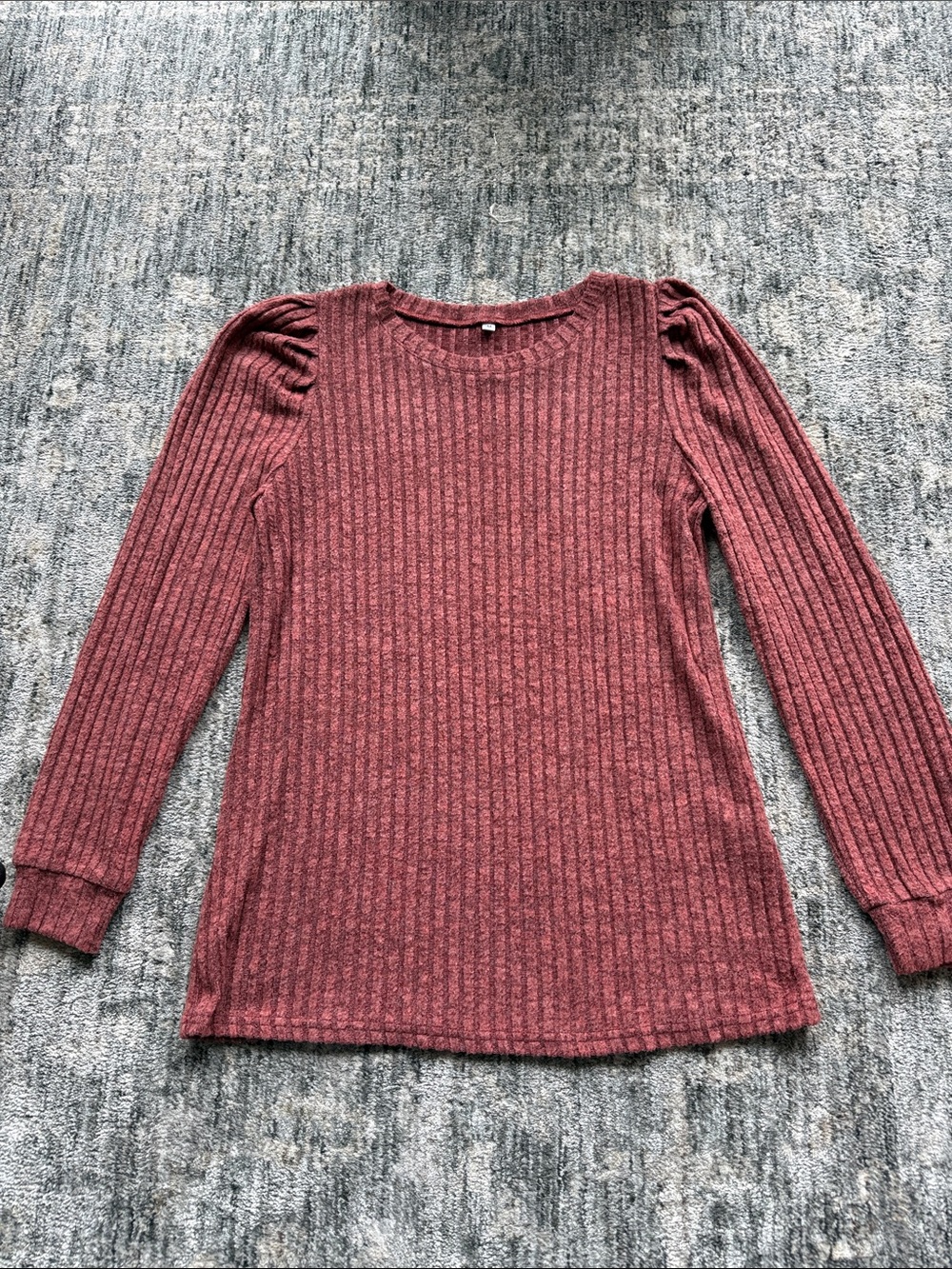 Ribbed Puff-Sleeve Long-Sleeve Top - Dusty Rose